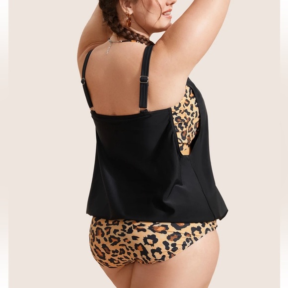 BloomChic Plus Size 2XL Patchwork Leopard Print Gathered Swim Top us18-20 - Picture 2 of 8
